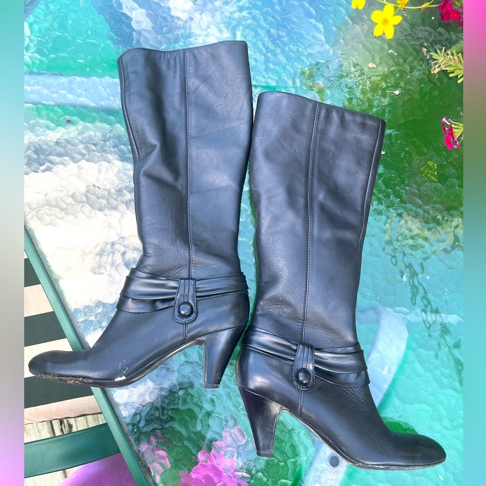 Naturalizer N5 Comfort Boba Black Below Knee High Heeled Boots SZ: 7 w/ Shoe Box